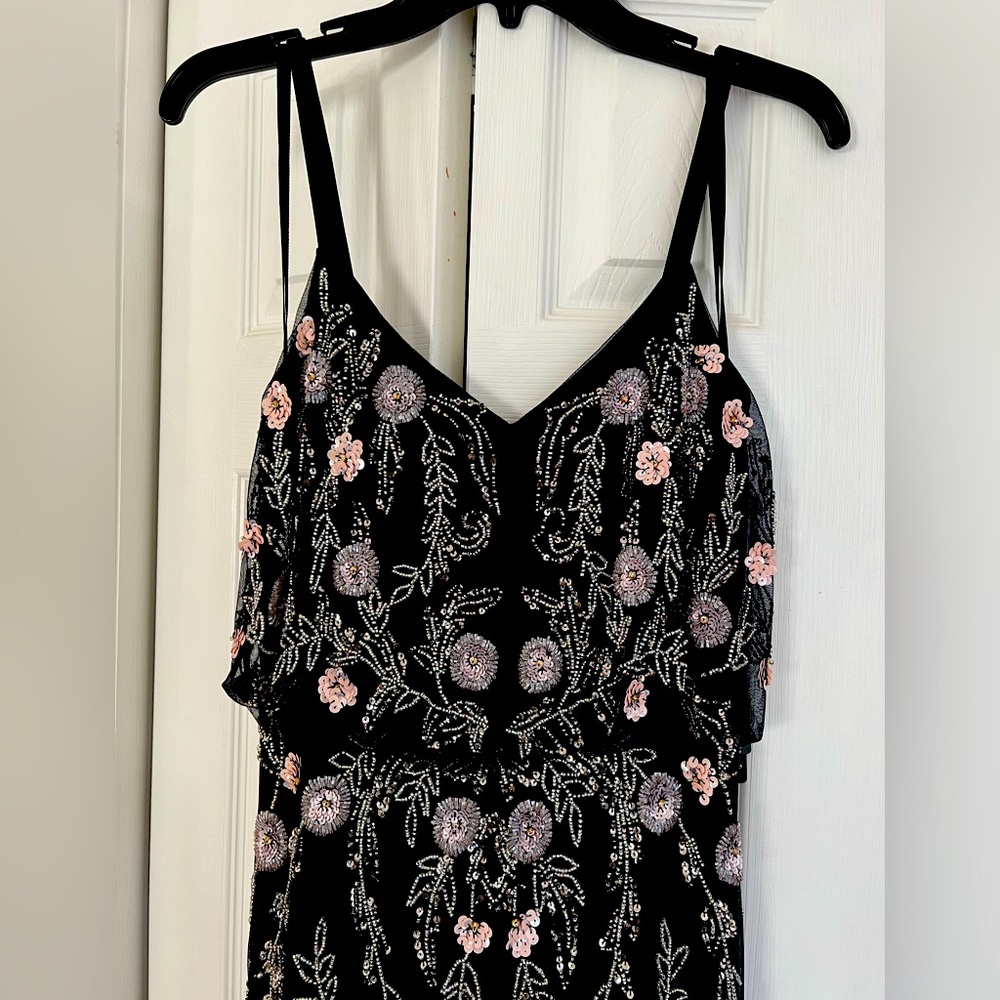 Adrianna Papell Black Floral Sequin Evening Dress